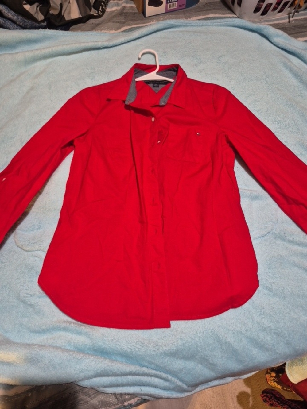 Tommy Hilfiger Red Long-Sleeve Button-Up Shirt